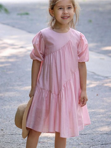 Diagonal Cut Volume Shirring Dress