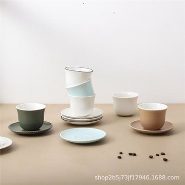 簡約白色手握杯咖啡杯豬口杯陶瓷杯ins風拉花杯拿鐵精致飲品杯子