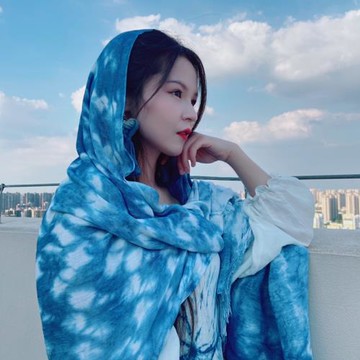 一澈扎染原創設計手工植物藍染文藝小清新魚鱗紋防曬純棉披肩圍巾