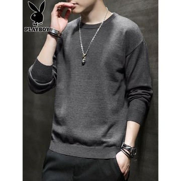 花花公子黑色毛衣男士圓領打底衫線衣秋冬季款加絨內搭針織衫男裝