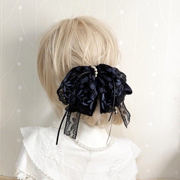 丈青蕾絲大蝴蝶結鯊魚夾 香蕉夾 髮夾 馬尾夾 抓夾 相交夾 髮圈