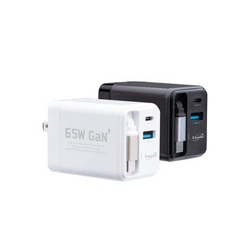 E-books B121 【台灣製造】自帶快充伸縮線65W GaN氮化鎵抗彎折極速充電器