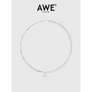 AWE碎銀子珍珠氣球狗925銀項鏈女生輕奢小眾鎖骨鏈秋冬毛衣鏈配飾