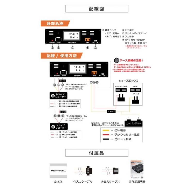 □キナル別注□ ドラレコ用外付けバッテリー en6000 MIGHTYCELL