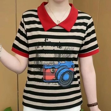 90kg大尺碼女生短袖POLO 夏季新款條紋短袖T恤打底衫中年媽媽裝小衫休閑大碼寬松上衣
