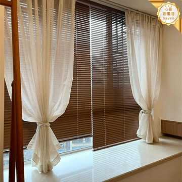 【防水防潮】百葉窗簾 百葉窗 窗簾 遮光簾 捲簾 辦公室衛生間浴室 木紋鋁合金 摺疊式設計 免打孔安裝