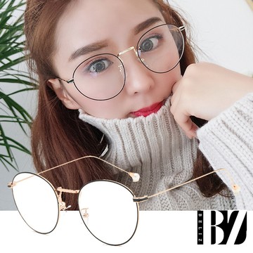 【BeLiz】純白珍珠＊玫瑰金黑圓框平光眼鏡