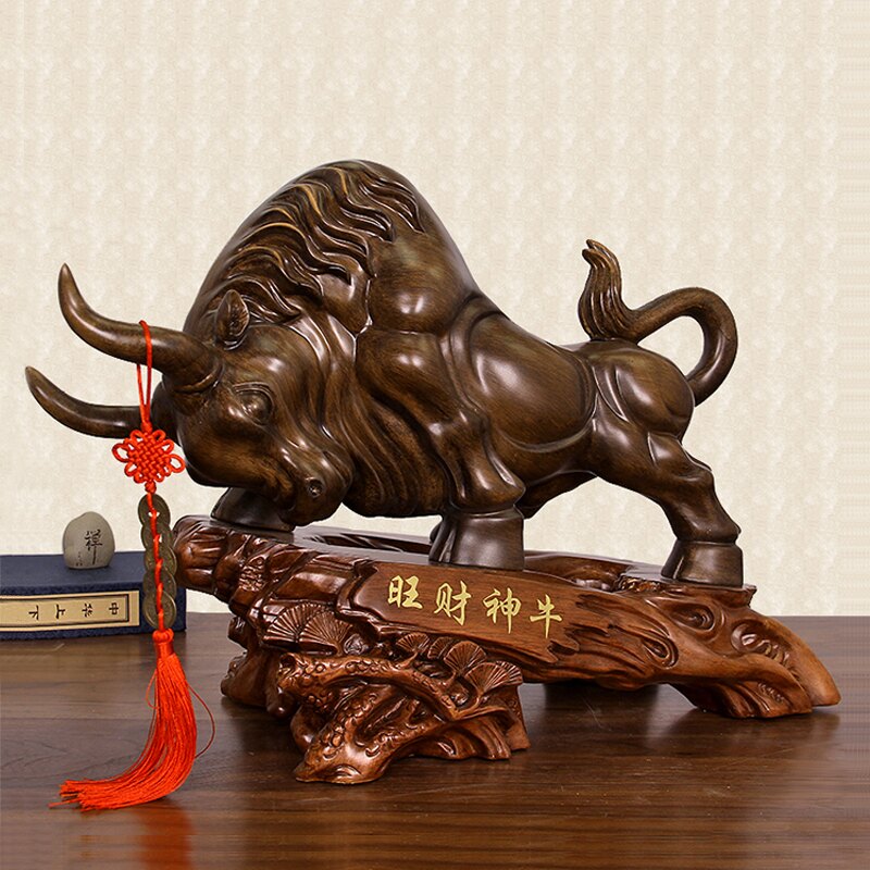 牛擺件招財鎮宅創意可愛仿實木雕牛辦公室酒櫃客廳送禮擺設裝飾品