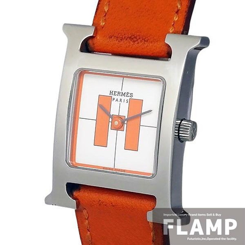 HERMES エルメス Hウォッチ HH1.210 クォーツ オレンジ シルバー