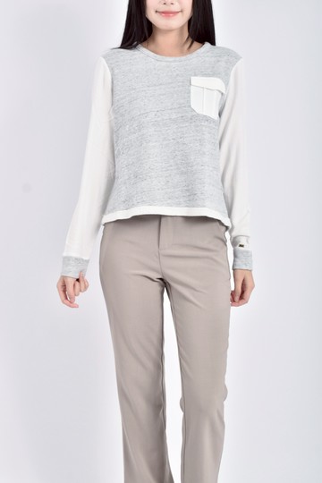 (S) tommy hilfiger質感棉質長袖灰色長袖上衣