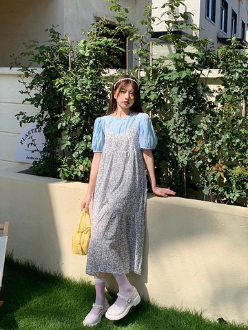 溫柔風碎花吊帶連衣裙女夏季年新款裙子寬松顯瘦氣質中長裙潮
