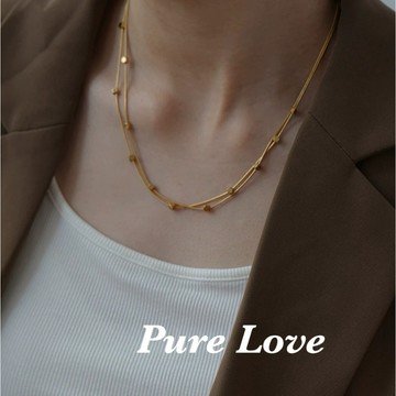 Pure Love樂芙 / 正韓 鈦鋼【316L醫療鋼】G01077立體小方塊雙層項鏈 / 金