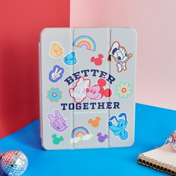 Disney經典米奇家族款亂花貼紙強悍磁吸iPad三折保護殼
