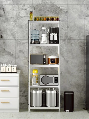 五層高2米不銹鋼家庭組合整理廚房置物架落地微波爐烤箱多層貨架