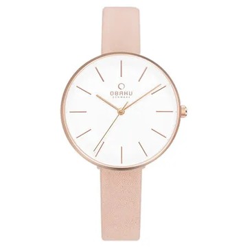 OBAKU 日系典雅皮革女腕錶-粉紅-V211LXVIRX