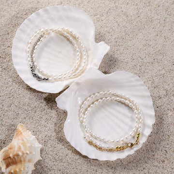 4–5mm 天然白色米型巴洛克淡水珍珠項鍊 配金色銀色延長鏈 紀念