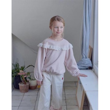 自留100-145韓系潮童RJ兒童粉色白木耳鏤空花邊衛衣