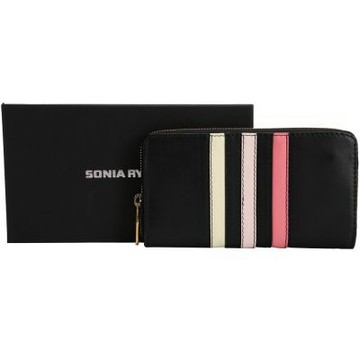 SONIA RYKIEL Lucien 撞色條紋拉鍊長夾(黑色)