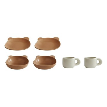 ERATO 氣球泰迪熊居家咖啡館 雙人A套組 6件組  1組  奶油白+棕色  馬克杯(直徑75mm x 高65mm)+碟子(153 x 120 x 25mm)+碗(153 x 120 x 65mm)