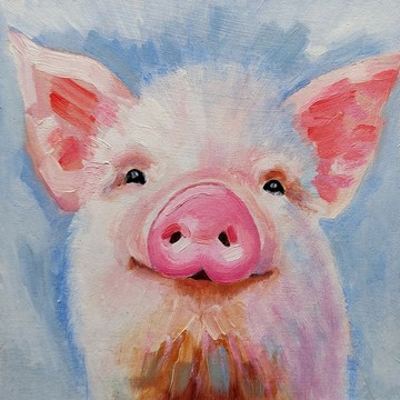 豬原創油畫農場動物藝術有趣的肖像牆藝術手工油畫油畫原作