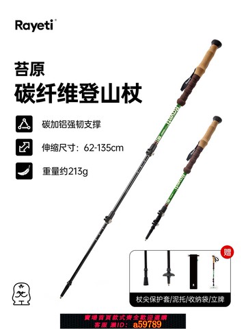【台灣公司 可打統編】Rayeti苔原戶外3K碳纖維專業登山杖碳素超輕伸縮手杖爬山徒步拐杖