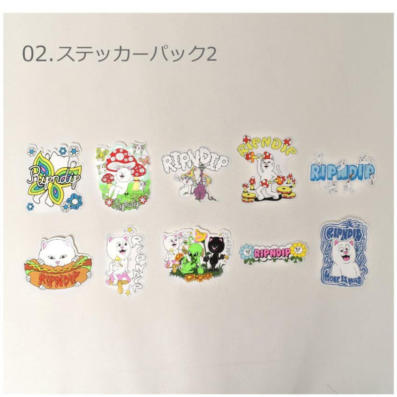 ゆうパケット可）リップンディップ ステッカー ステッカー パック RIPNDIP RND9185 RND9186 RND9187 マルチ 10種類  10枚入り 文具 ネコ 猫 LINEショッピング