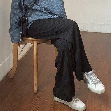 褲子女加絨加厚秋冬韓版高腰直筒寬松顯瘦闊腿褲墜感拖地休閑長褲