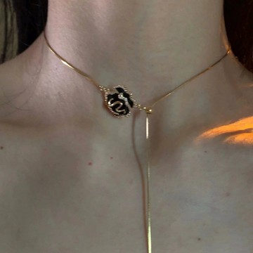 【台灣公司 可打統編】免運 輕奢滴釉黑色玫瑰花項鏈珍珠百搭設計時尚高級感潮個性氣質鎖骨鏈 可開發票 全館五折 工廠現貨直銷 新品特價 z9211