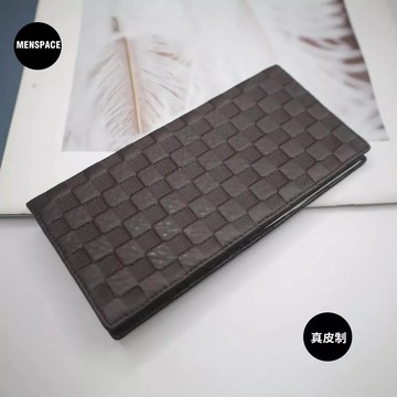 隔日到貨▷真皮立體棋盤格紋雙折長夾 男夾 零錢袋  Menspace