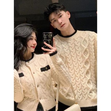 情侶裝秋冬2025新款ins超火慵懶風毛衣女寬松法式針織衫外套潮牌