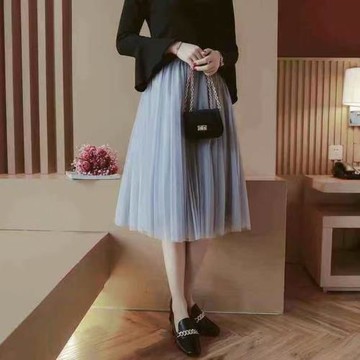 2024秋冬新款半身裙網紗裙a字中長裙高腰打底蓬蓬裙大擺短裙秋冬