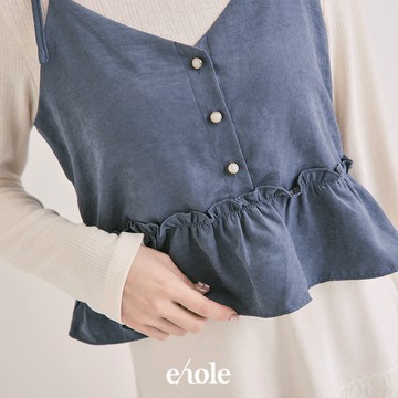 真兩件荷葉配邊綁帶背心SET-深