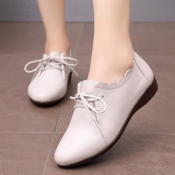 休閑皮鞋女平跟軟底真皮2025新款春秋媽媽鞋子女舒適百搭平底女鞋