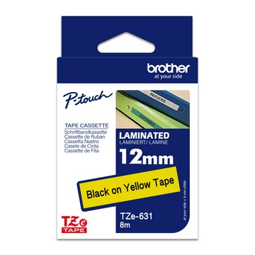 BROTHER 原廠護貝標籤帶 TZe-631(黃底黑字 12mm)