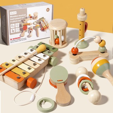 寶寶早教玩具 益智安撫木質搖鈴玩具 套裝蒙氏玩具 奧爾夫樂器 嬰兒抓握訓練