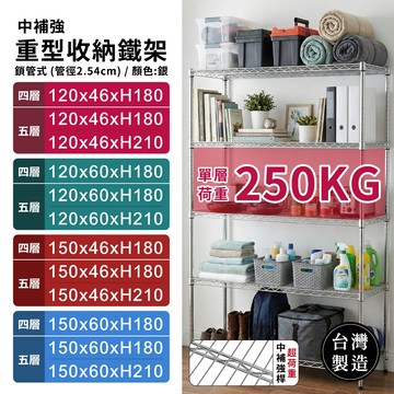 KIWISH 超荷重｜免運多規格尺寸 四層／五層 鐵架 鐵力士架 中補強 倉儲架 收納 層架 置物架 單層荷重250KG
