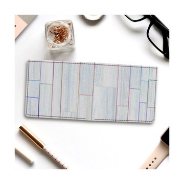 色彩繽紛鮮豔的線條粉彩木紋 對折錢包 真皮