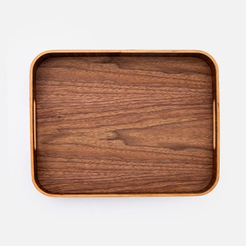 查莉防滑原木把手托盤35x28cm 胡桃木色