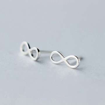 925純銀 交叉8字無限 耳環耳針釘-銀 防抗過敏