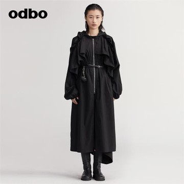 【商場同款】odbo/歐迪比歐派克服外套女秋冬新款中長款風衣