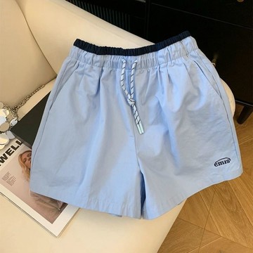 新款韓版鬆弛感白色長褲小個子抽繩寬鬆慵懶風休閒運動短褲女 AJ74