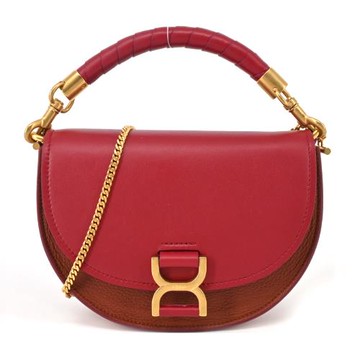 Chloe 新款Marcie 金屬LOGO 小羊皮鏈帶肩背/斜背包(紅色)