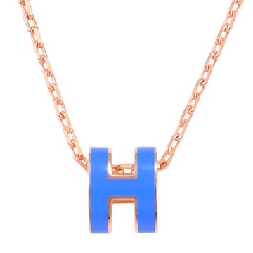 HERMES MINI POPH 經典橢圓H造型項鍊.玫瑰金/藍