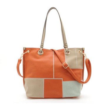 FIRANO-幾何拼接皮革手提/斜背包(橘/米/藍)