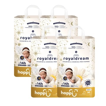 Hoppi - royaldream 皇家系列嬰兒尿布－褲型(M)－42片－4袋