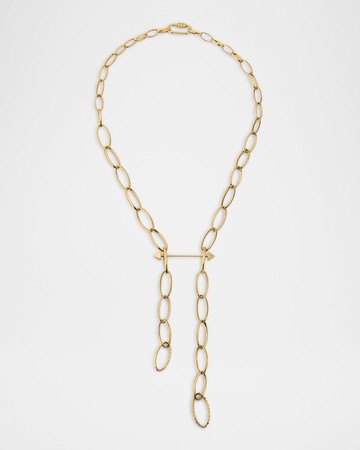 18K Yellow Gold Asymmetric Loop Chain Bar Necklace