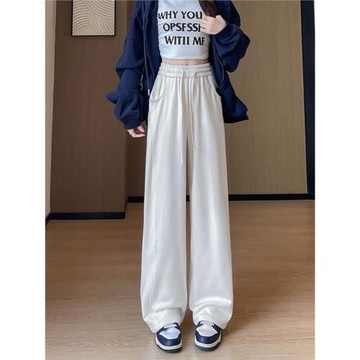 高腰休閑長褲女2025春夏秋新款百搭直筒垂感松緊繩寬松運動闊腿褲