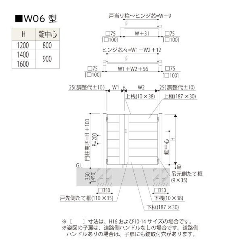 YKKAPガーデンエクステリア 門扉 ルシアス W06型 親子[門柱セット]：親