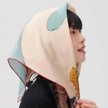MoonDy 女生絲巾 小方巾 絲巾 真絲圍巾 包包綁帶 頭巾 絲質方巾 童話 綁髮 領口