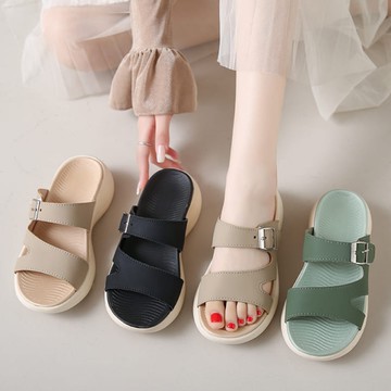 【35-42全尺碼】簡約皮革造型金屬釦魔鬼氈厚底拖鞋．白鳥麗子